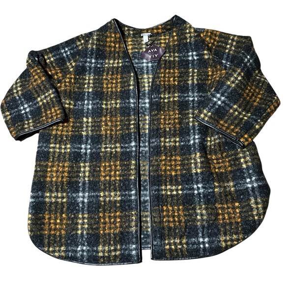 Ava & Viv Women's Size 4X Orange & Black Rust Plaid Open Front Soft Overcoat - Picture 9 of 9